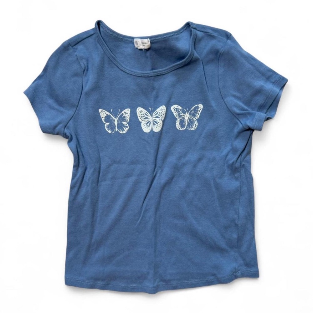 Blue T-Shirt with Butterfly Design